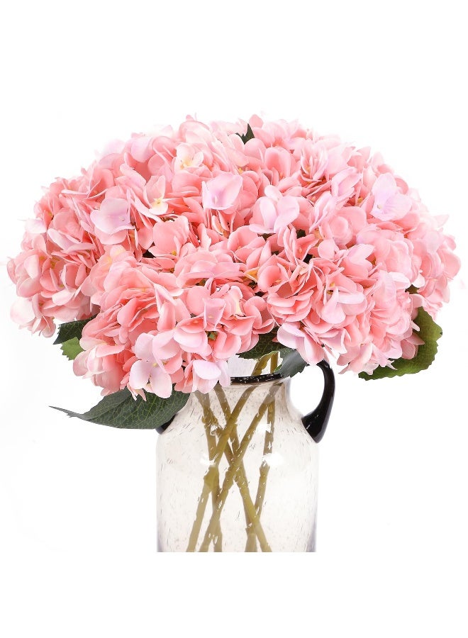 Kimura's Cabin 6pcs Pink Fake Hydrangea Flowers Artificial Silk Hydrangea Bouquets Faux Hydrangea with Stems for Wedding Home Party Table Core Decoration (Pink, Pack of 6) - Image 1